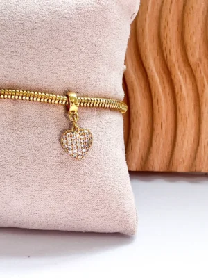 BERLOQUE ZIRCÔNIAS OURO CORAÇÃO ABAULADO